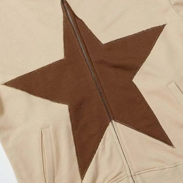 European American Casual Y2K Personalized Five-pointed Star Hoodie Trend Ins Retro Loose Y2k Zipper Sweatshirt for Men and Women