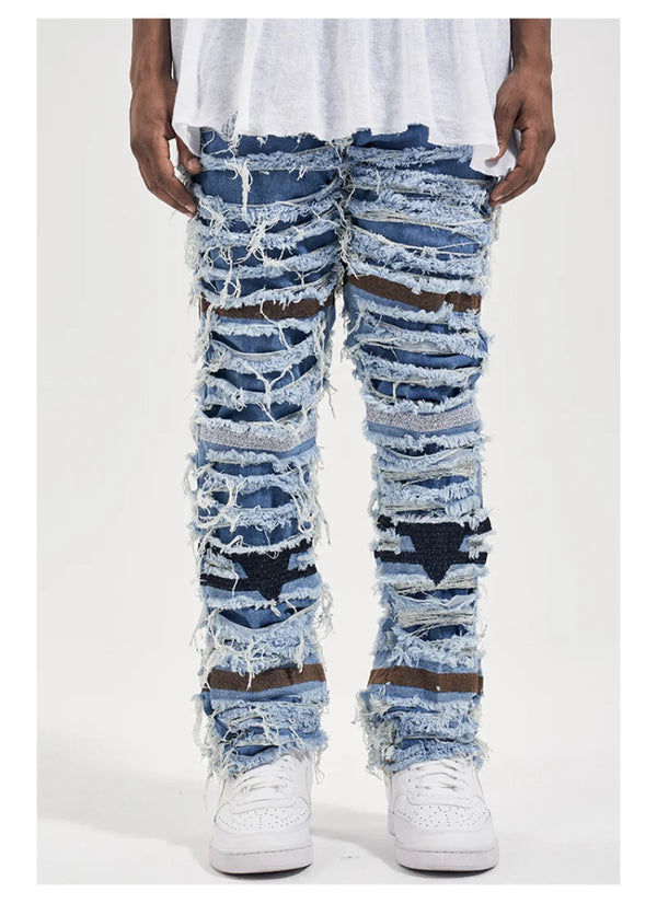 destroied ripped denim jean pants men distressed washed patchwork biker jeans fashion moustache high street slim pants joggers urban active pants