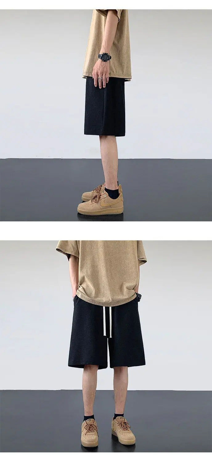 korean sports shorts men new summer hot style loose casual waffle five point pants teenagers solid color versatile niche pants unique shorts style 2123