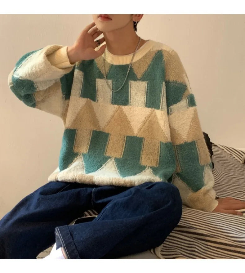 varsity graphic knit, unisex street look, trendy streetwear apparel for men and women