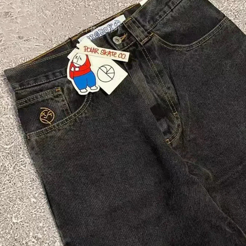 big boy denim y2k embroidery golf trap wang jeans men women streetwear baggy jeans pants leisure simple straight cargo trousers unique cargo style 4054