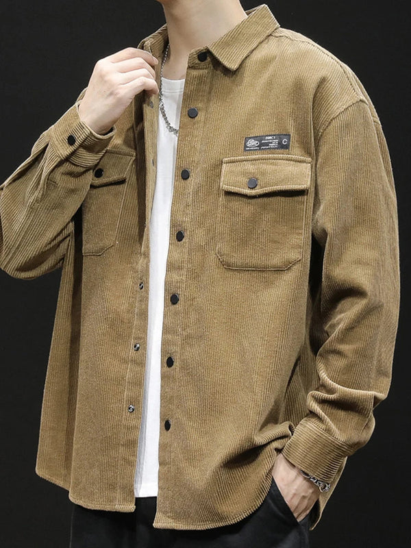 Vaporwave Tribal flames – Korean Fashion Long Sleeve Corduroy Shirts For Men Y2K Vintage