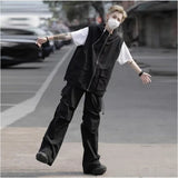 summer casual sleeveless set men hip hop loose hooded vest pockets straight leg cargo pants 2 piece outdoors sports camp suit unique cargo style 4416