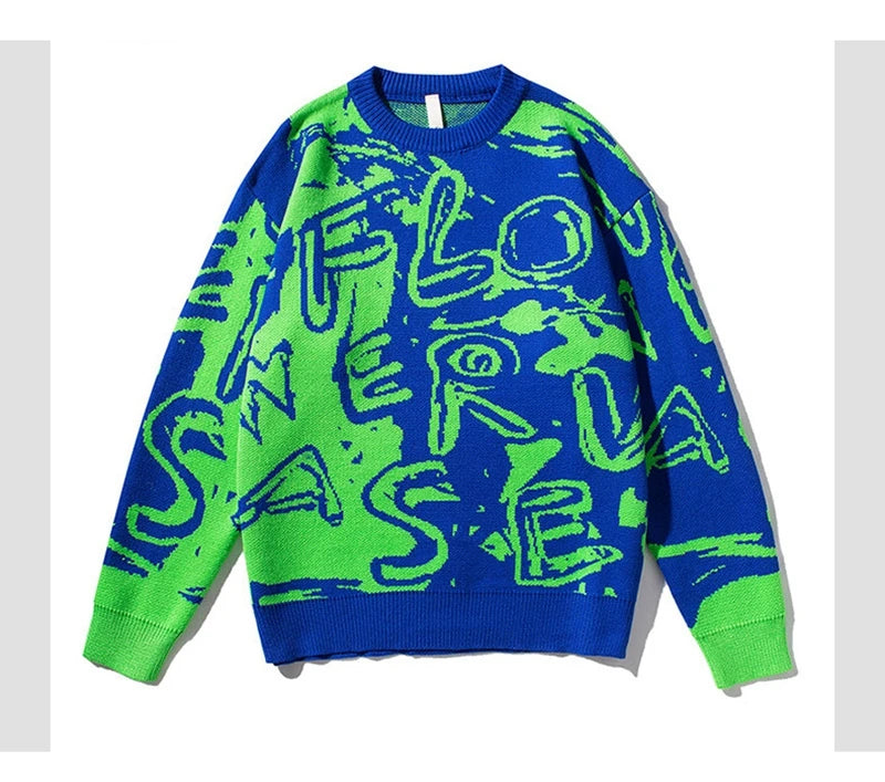 rainbowtouches mens sweater street wear cartoon printing graffiti pullover vintage knitted sweater couples spring and autumn Y2K vintage urban hoodie, unique limited edition hoodie, urban wear with bold artwork
