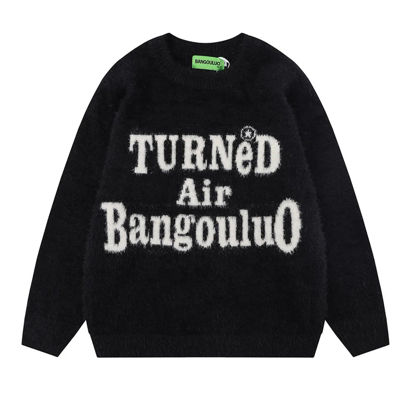 varsity flame pullover for men with bold graphic knit design, perfect for 2025 fashion, street fashion menswear trend for sea