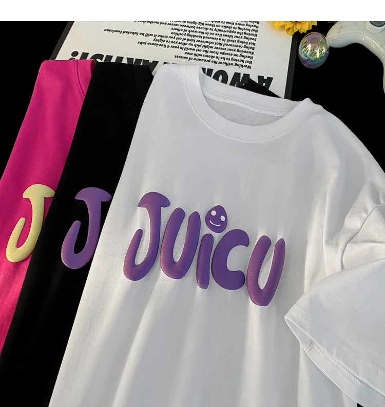 Y2k Melting smiley – Harajuku Street Foaming Printing T Shirt Men Round Neck Shor