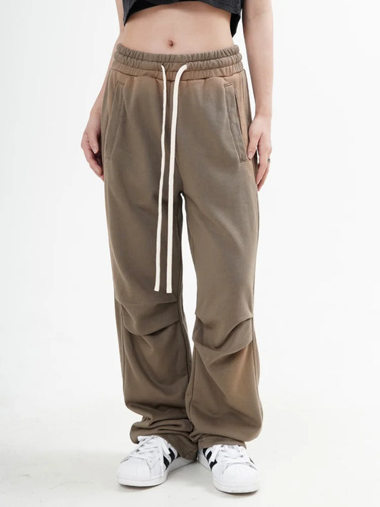 fashion washed distressed pants elastic waist drawstring men women hip hop casual sportwear pants unisex y2k streetwear joggers relaxed fit joggers