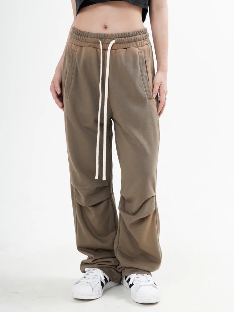 fashion washed distressed pants elastic waist drawstring men women hip hop casual sportwear pants unisex y2k streetwear joggers relaxed fit joggers