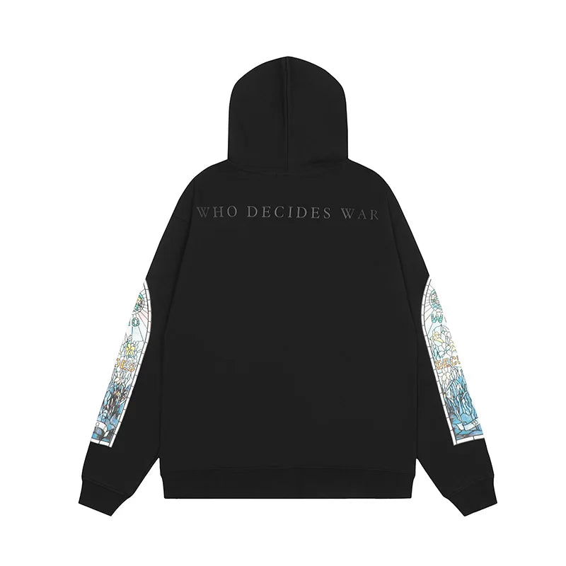 24Ss Autumn And Winter Who Decides War Hoodies Vintage City Cartoon Pr