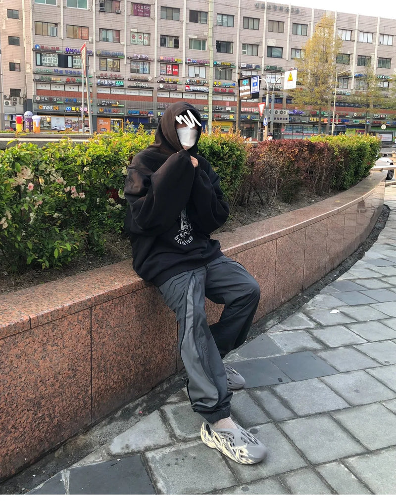 nylon deconstructed zipper up splicing cargo pant for mens black overalls streetwear function bilayer slim fit joggers pants unique joggers style 1382