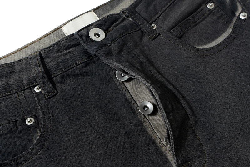 retro patchwork gradient slim flared jeans floor mop wide jean pants street wear new fashionable hip hop washed vintage mens unique jeans style 2790
