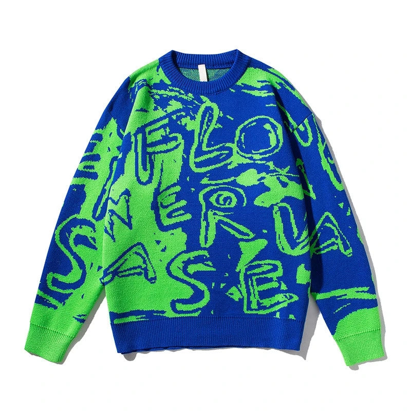 rainbowtouches mens sweater street wear cartoon printing graffiti pullover vintage knitted sweater couples spring and autumn streetwear fashion hoodie, urban wear with bold artwork, Y2K vintage urban hoodie