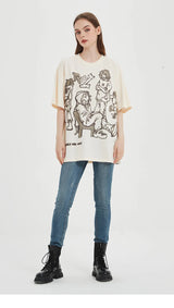 Skatercore Aesthetic print tee – 2023 Harajuku Cartoon Girl Cat Japanese Kanji Graphic T Shir