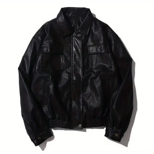 Retro Motorcycle Leather Jacket Men Woman Japanese Loose Streetwear Bomber Jackets Spring Autumn Casual PU Cargo Outwear Unisex