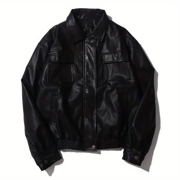 Retro Motorcycle Leather Jacket Men Woman Japanese Loose Streetwear Bomber Jackets Spring Autumn Casual PU Cargo Outwear Unisex