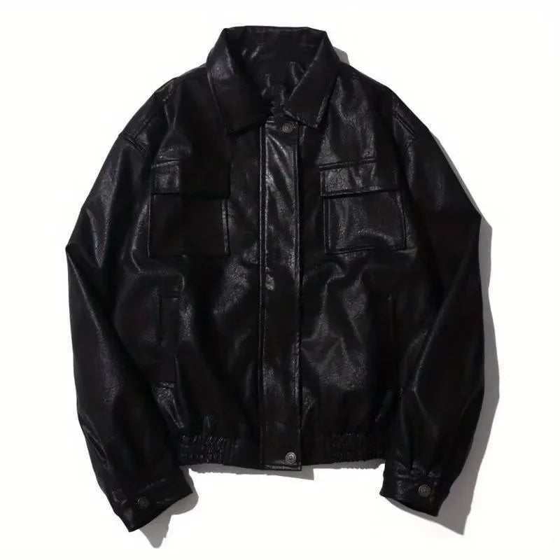 Retro Motorcycle Leather Jacket Men Woman Japanese Loose Streetwear Bomber Jackets Spring Autumn Casual PU Cargo Outwear Unisex