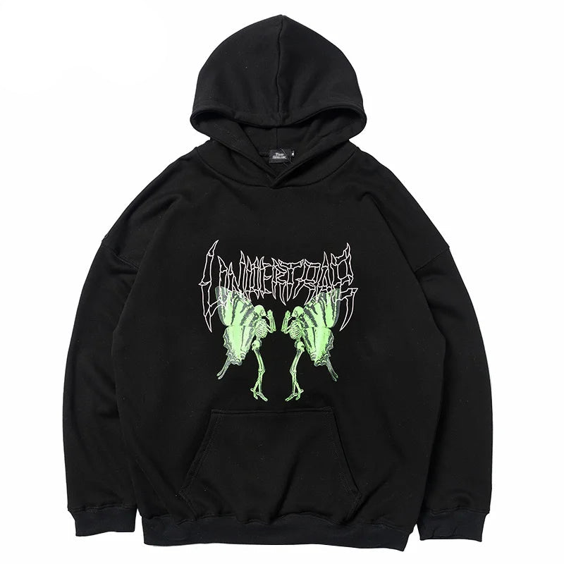 2023 Men Hip Hop Hoodie Sweatshirt Dancing Skull Butterfly Print Harajuku Hoodie Streetwear Winter Fleece Hooded Pullover Cotton