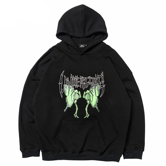 2023 Men Hip Hop Hoodie Sweatshirt Dancing Skull Butterfly Print Harajuku Hoodie Streetwear Winter Fleece Hooded Pullover Cotton