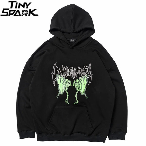 2023 Men Hip Hop Hoodie Sweatshirt Dancing Skull Butterfly Print Harajuku Hoodie Streetwear Winter Fleece Hooded Pullover Cotton