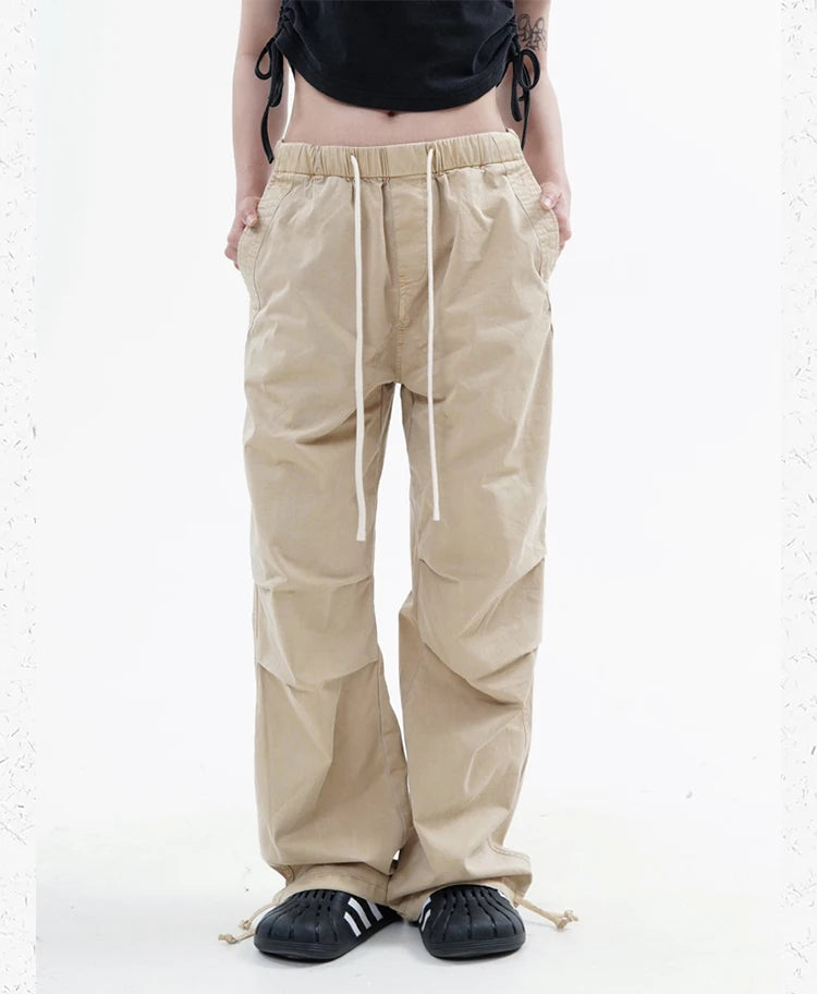 knee fold baggy pants unisex casual elastic waist straight trousers streetwear fashion drawstring women men hip hop y2k joggers unique joggers style 1272