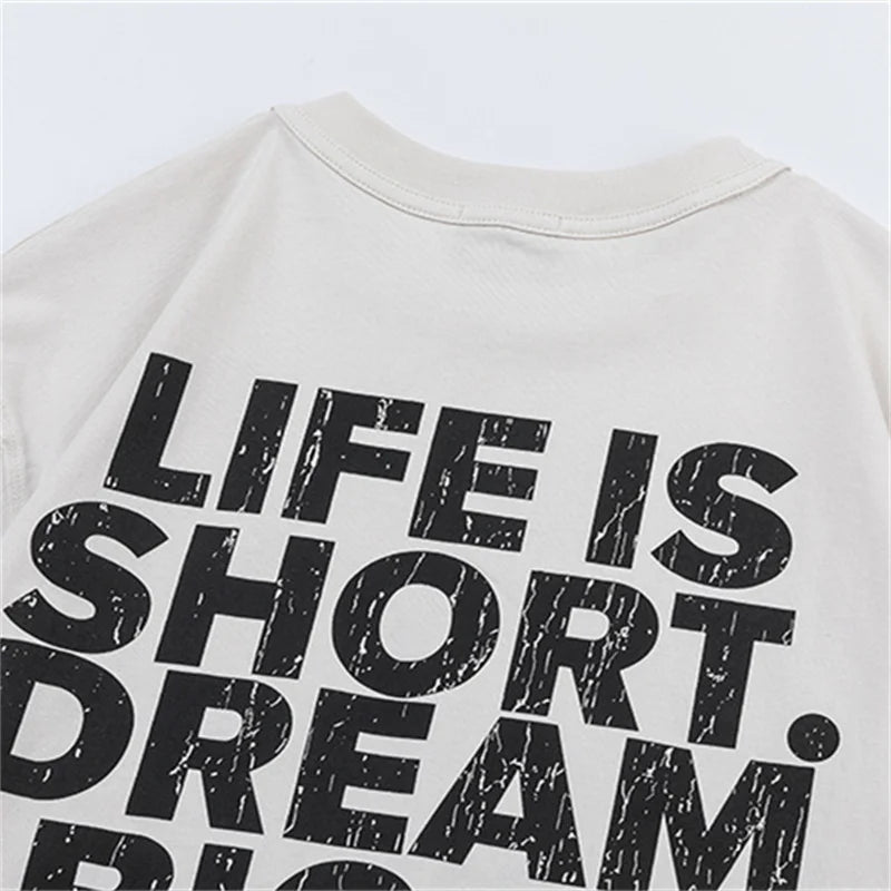 Anime Vintage t-shirt – False Letter Print Washed Distressed Faded Vintage Standard