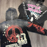 Street Hip Hop Rock Letters Anime Print Oversized Pullover Hoodie Men