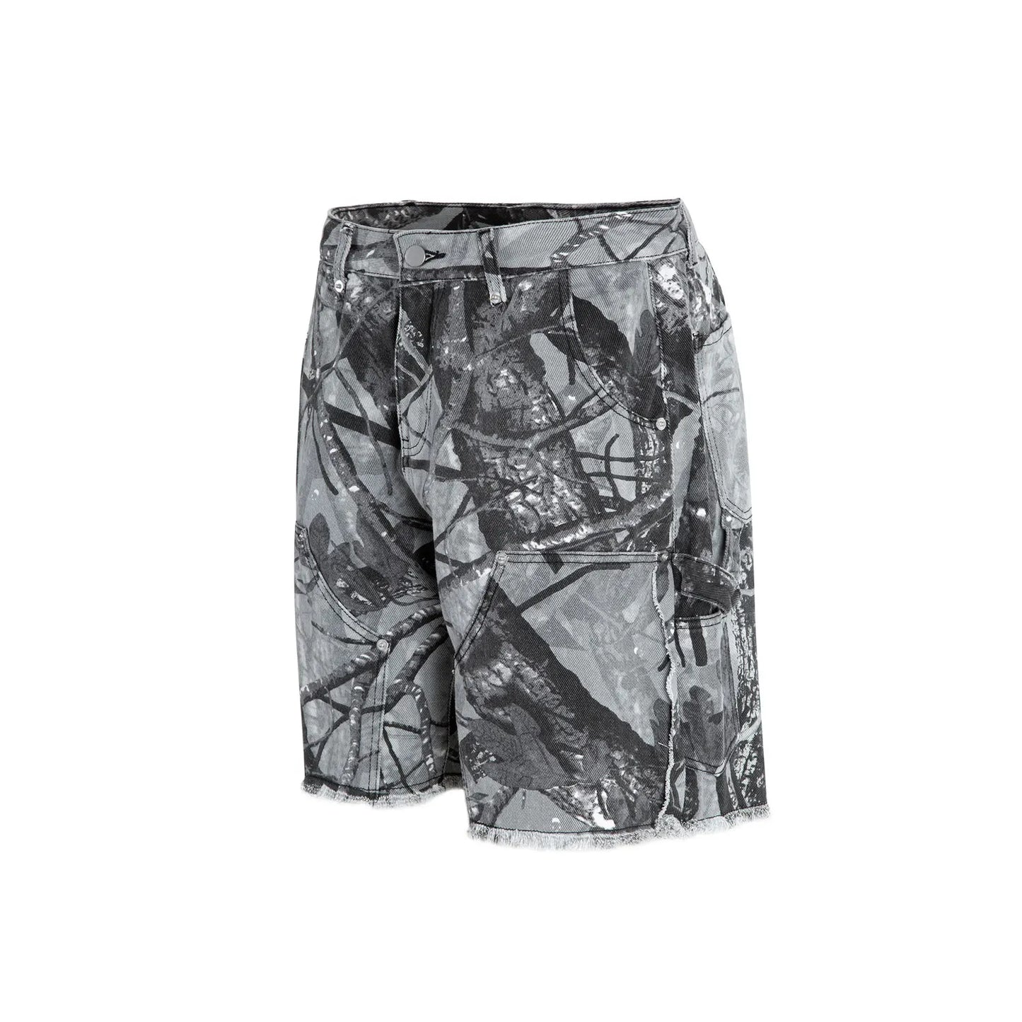 full branches trees camouflage cargo shorts for men and women straight patchwork baggy summer knee length pants oversized multi-pocket cargos