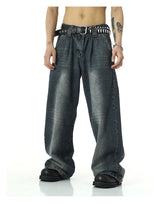 mens high street loose denim jeans unisex casual straight zipper jeans hip hop streetwear casual wide legs joggers baggy jeans unique joggers style 610