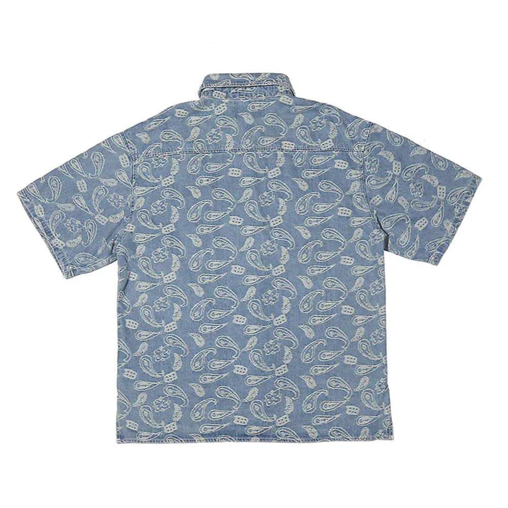 New 2022 Men luxurious Paisley West Coast CRIPS Bloods Fashion Denim Casual Shirts Shirt high Pocket Short-sleeves S 2XL #A630
