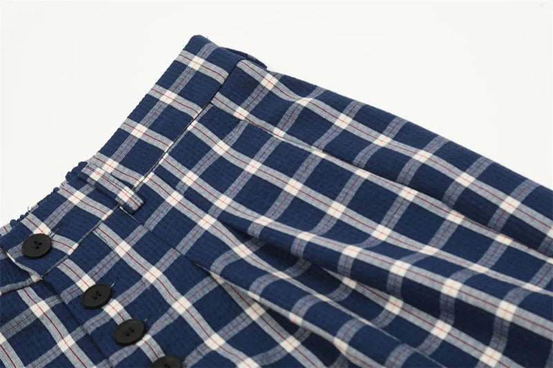 men women american streetwear fashion loose plaid wide leg straight pant boyfriend button down sports casual pants trousers unique default style 1419