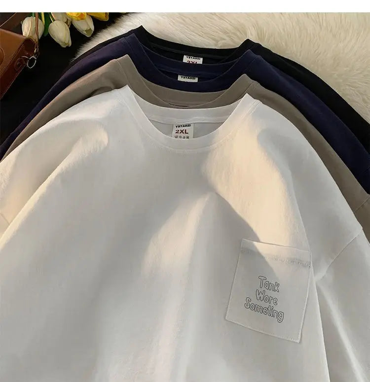 Gothic Oversized shirt – Korean Style Solid Color Short Sleeved Men Summer Japanese S