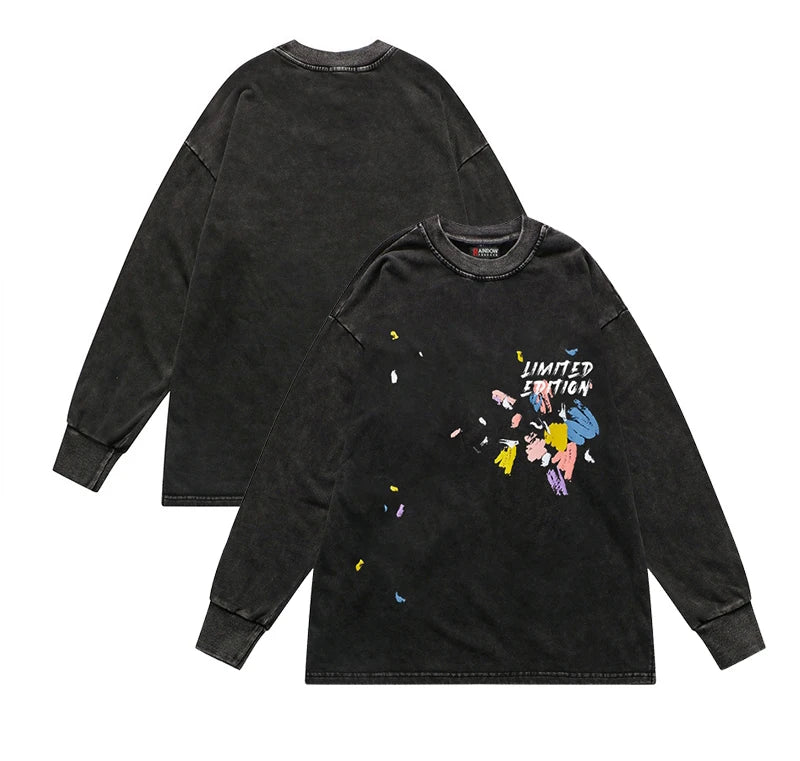 Gothic Streetwear – Rainbowtouches Men Lettered Printing Long Sleeve Top Rib Cre – Modern Streetwear for Everyone