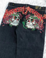 goth hip hop oversized skull embroidery pattern y2k baggy jeans new men and women straight black jeans retro casual denim pants unique jeans style 903