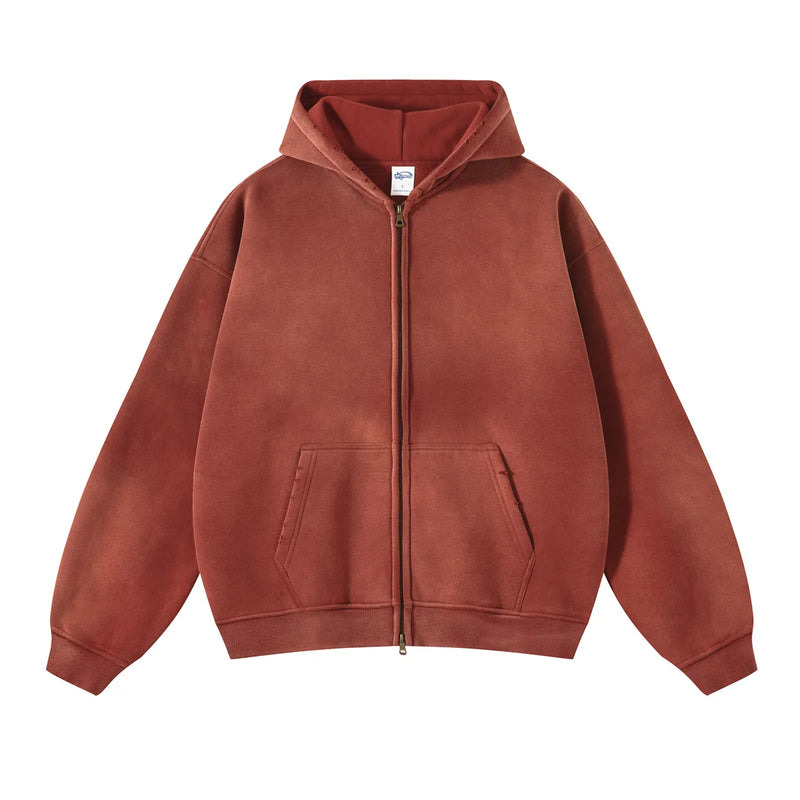 cyberpunk oversized shirt featuring mens oversize long sleeve washed double zipper cardigan hoodies loose plus plush gradient womens hooded pullovers winter