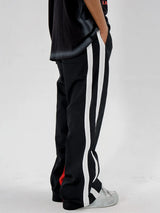 high street side striped spliced straight pants unisex elastic waist streetwear casual racing biker sportwear pants joggers men unique joggers style 4012