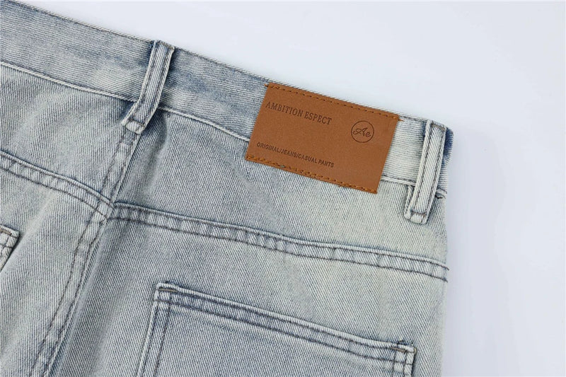 2024 multi pocket jeans vintage mens harajuku cargo denim pants retro hip hop straight loose jean pants unique cargo style 907