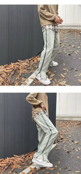 2023 new fashion side zipper hip hop men stretch jeans pants streetwear washed retro straight women denim trousers ropa hombre unique jeans style 734