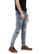knee zipper patchwork pleated skinny denim jeans men casual slim biker trousers jeans fashion streetwear hip hop pants joggers relaxed fit joggers