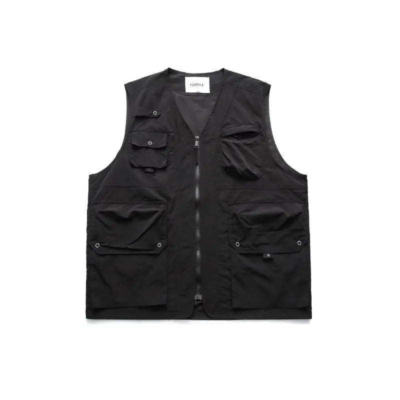 japanese street mens 3 piece set multi pocket camping vest solid cargo shirt side pockets casual pants suit couple trend set unique cargo style 4641