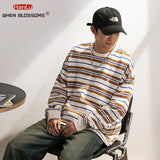 Vaporwave Oversized shirt – Embroidered Striped Contrast Round Neck Cotton Sweatshirts A