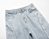 side striped washed ripped blue jeans for men and women streetwear baggy casual denim trousers straight light blue cargo pants unique cargo style 4289