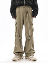 fashion cargo pants adjustable belts waist with side pockets joggers streetwear pant unisex casual loose straight baggy trousers unique joggers style 366