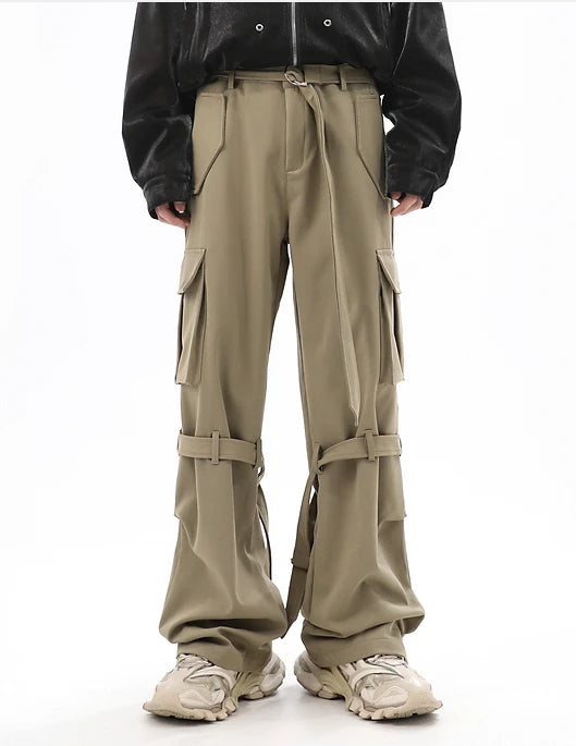 fashion cargo pants adjustable belts waist with side pockets joggers streetwear pant unisex casual loose straight baggy trousers unique joggers style 366