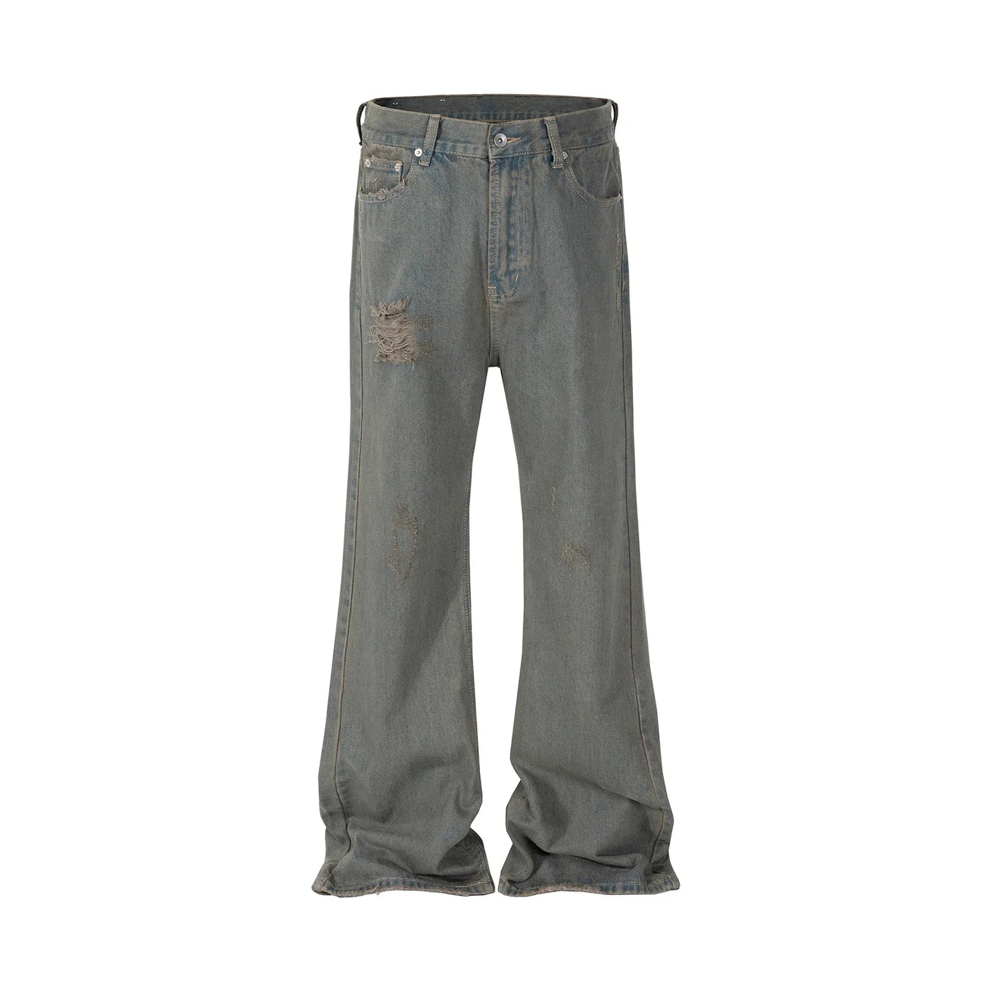 grey green damaged micro flared jeans mens straight streetwear y2k ropa hombre baggy denim trousers oversized casual cargo pants unique cargo style 1221