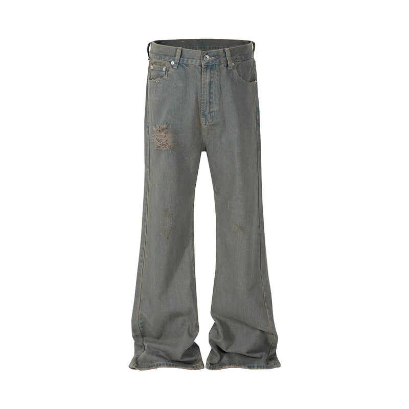 grey green damaged micro flared jeans mens straight streetwear y2k ropa hombre baggy denim trousers oversized casual cargo pants unique cargo style 1221