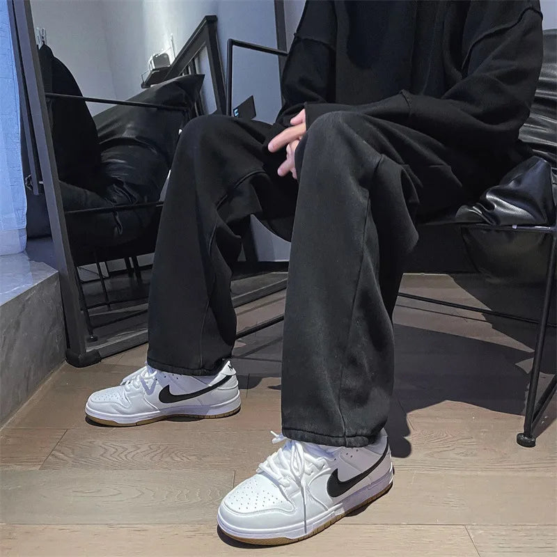 2023 spring new luxury fashion loose straight jeans men retro fashion high street pants boutique clothing simple style unique jeans style 3816