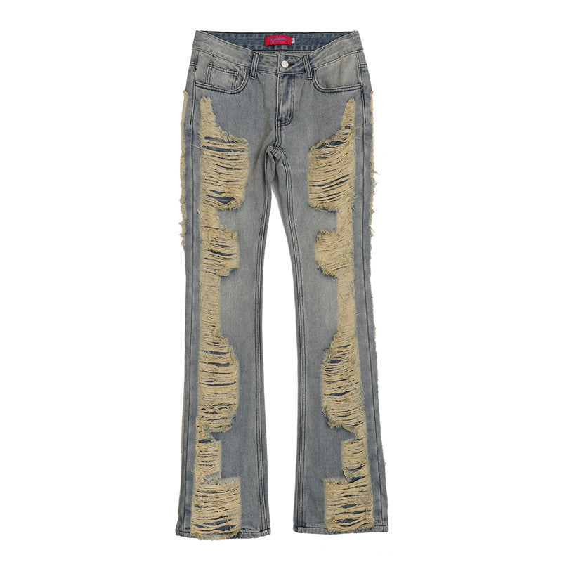 fashion ripped denim jeans mens destoryed holes zipper straight trousers jeans hip hop streetwear new casual joggers jeans pants unique joggers style 3084