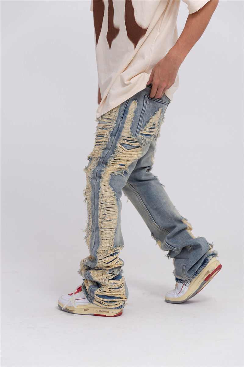 fashion ripped denim jeans mens destoryed holes zipper straight trousers jeans hip hop streetwear new casual joggers jeans pants unique joggers style 3077