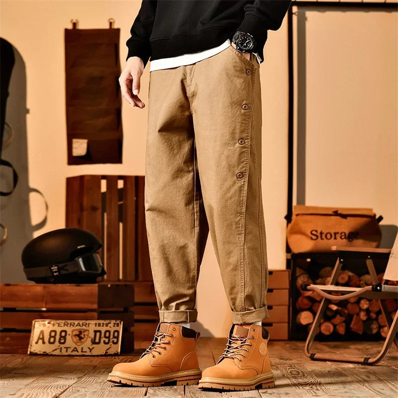 new breasted cargo tracksuit pants for men autumn y2k vintage harem tactical sweatpants casual outdoor baggy joggers trousers sporty tapered joggers