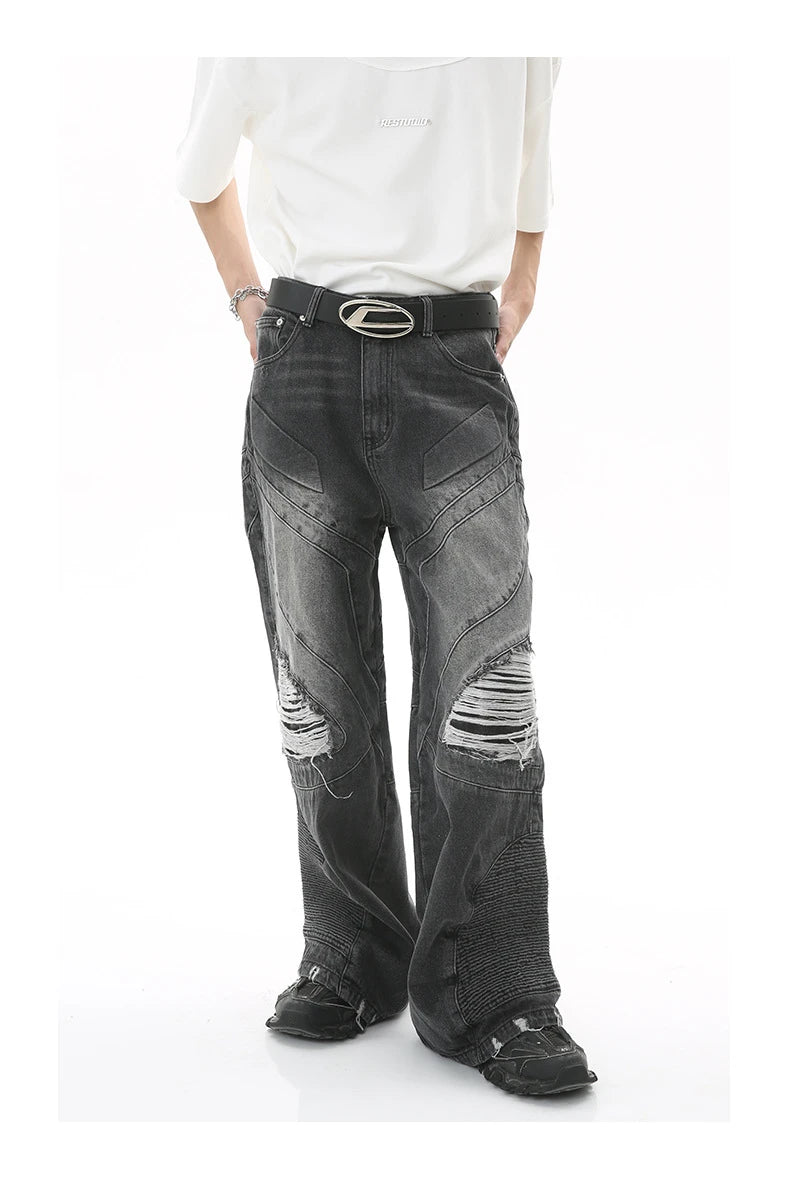 fashion loose streetwear denim jeans new casual wide legs straight jean pants hip hop ripped joggers baggy jeans men clothing unique joggers style 4393
